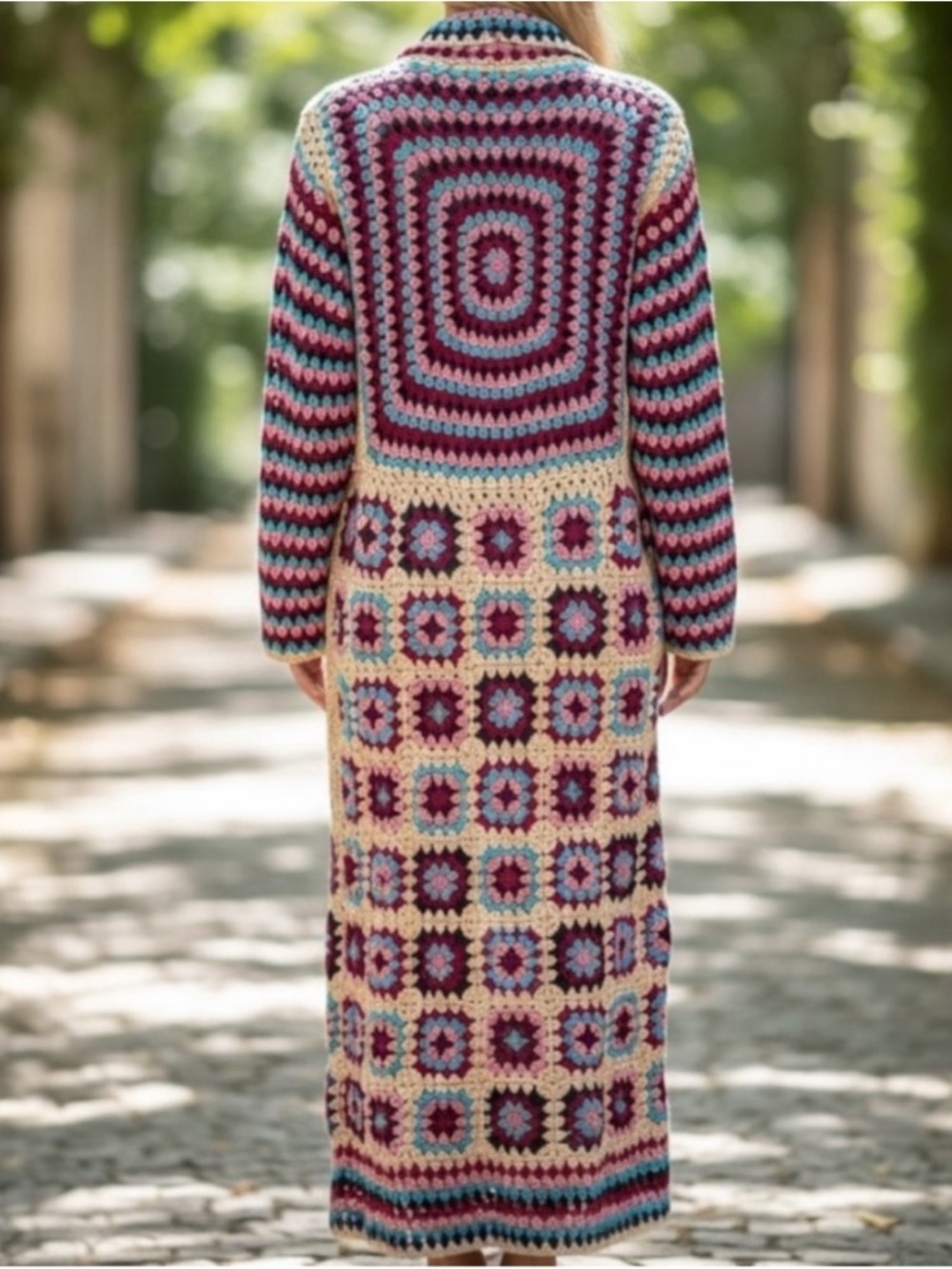 New Anthro SAACHI Handcrafted Crochet Cotton Granny Square Kimono Cardigan OSFM